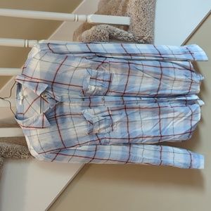 Women's Maurices Blue/White Long Sleeve Button-up Shirt, Size Medium